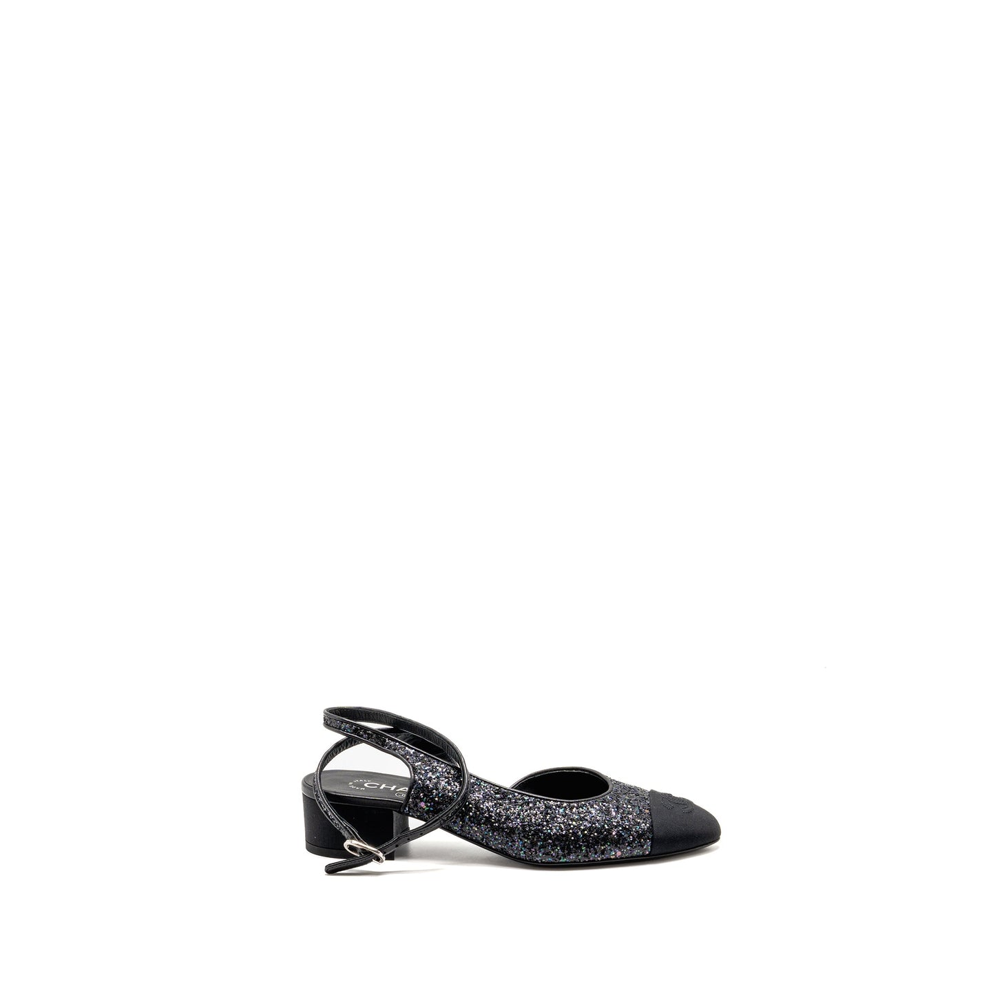 Chanel size 37 sling back sequins black