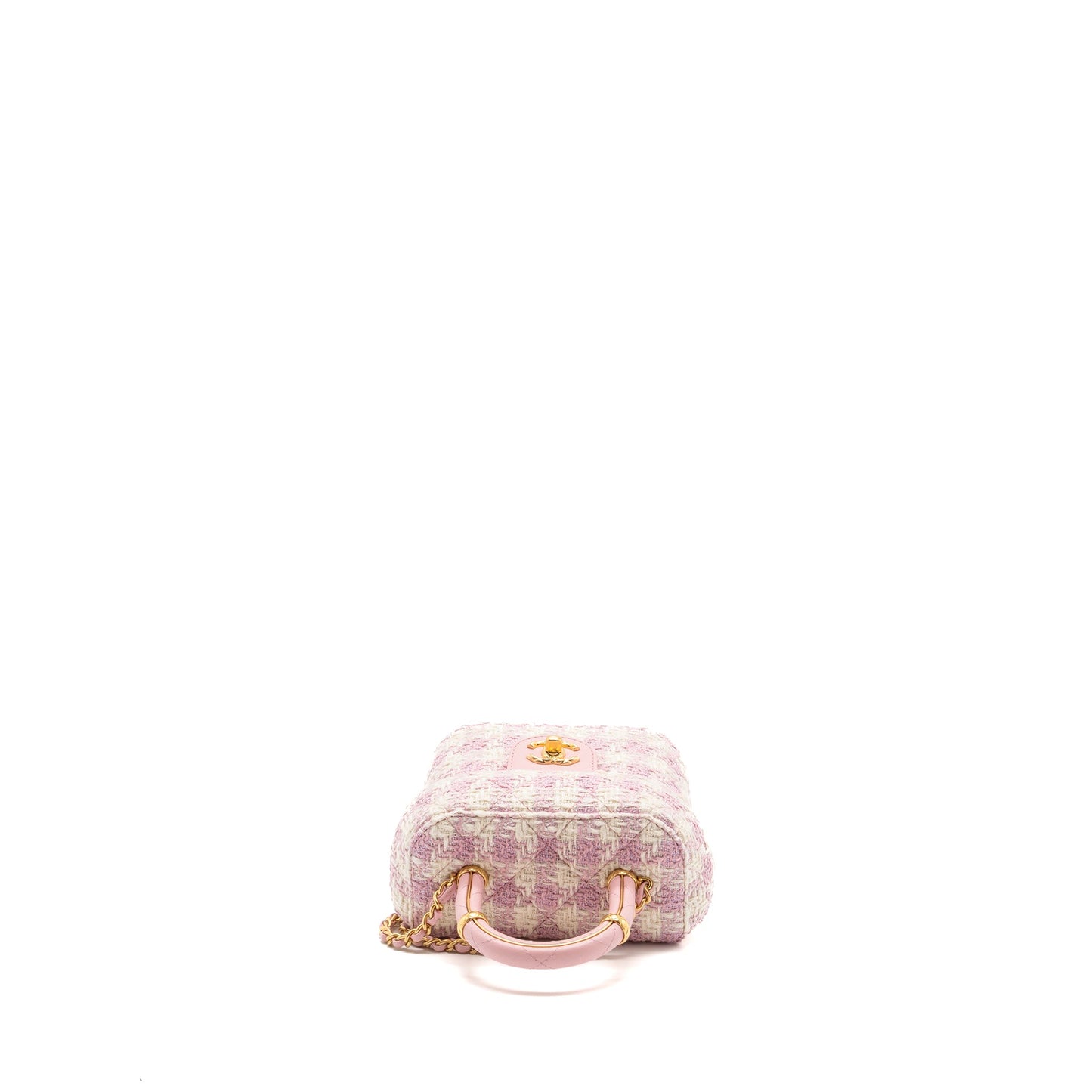 Chanel 23s Top Handle Small Vanity Case With Chain Tweed/lambskin Pink Brushed GHW(Microchip)