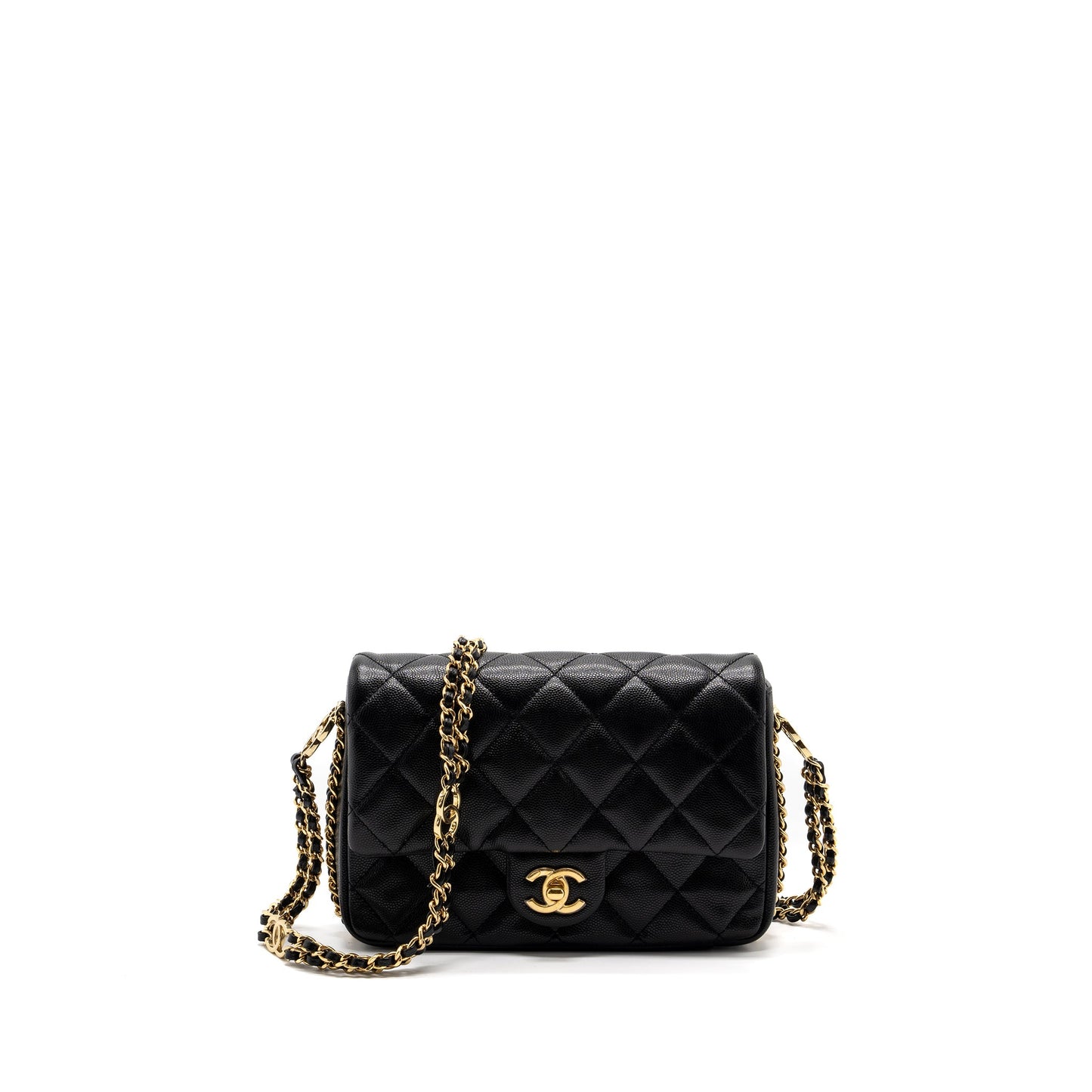 Chanel 23C flap bag with cc logo chain caviar black GHW (microchip)