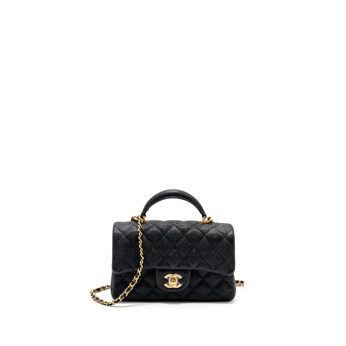 Chanel top handle mini rectangular flap bag caviar black GHW