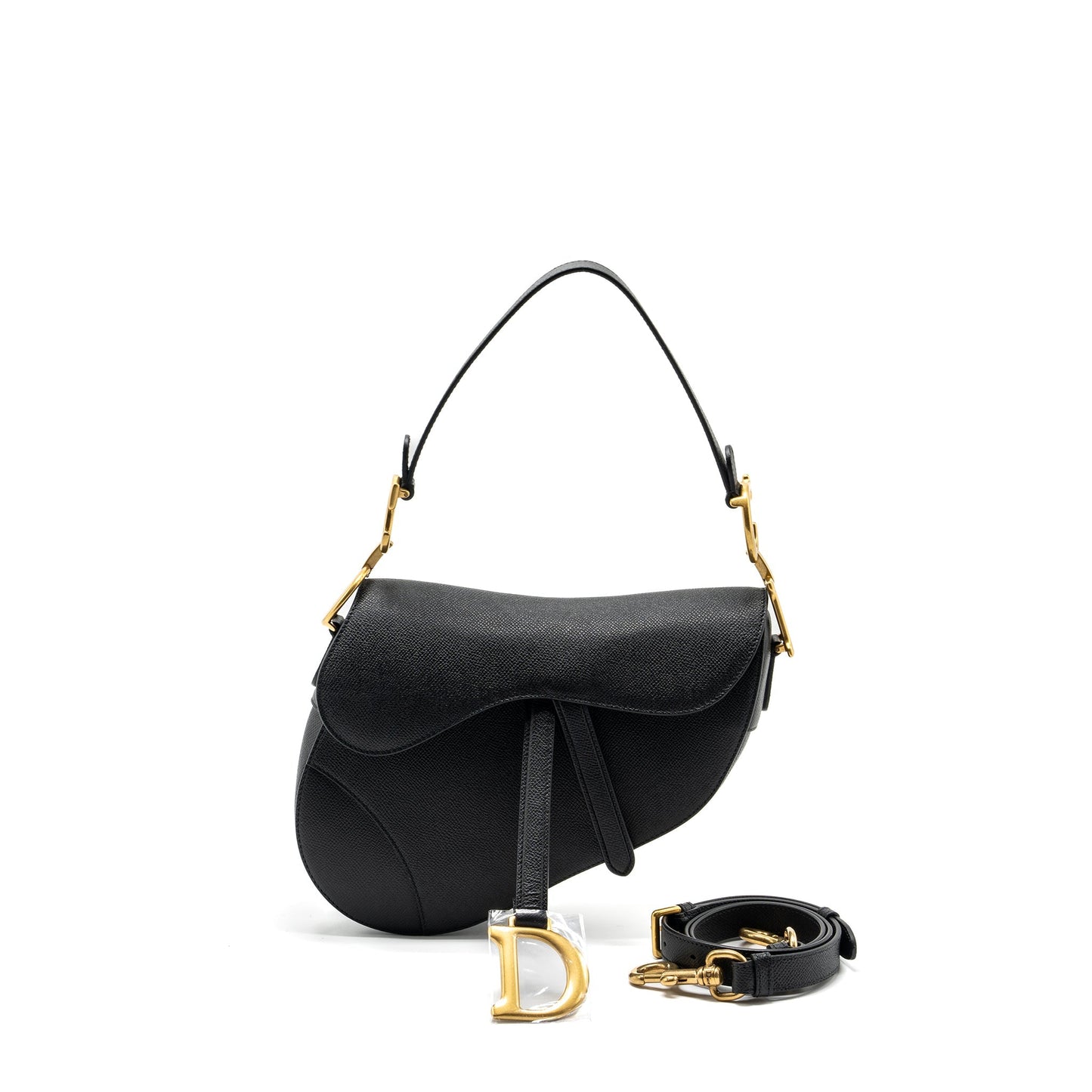 Luxury Dior Medium Saddle Bag with Strap Calfskin Black GHW