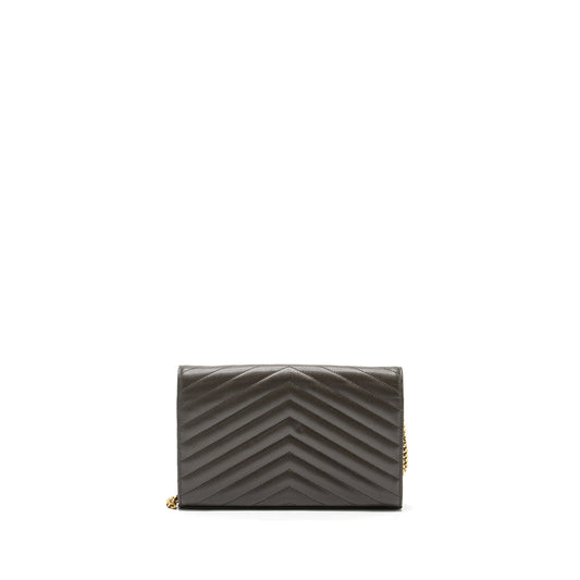 Saint Laurent/YSL Envelop Chain Bag Grained Calfskin Dark Green GHW
