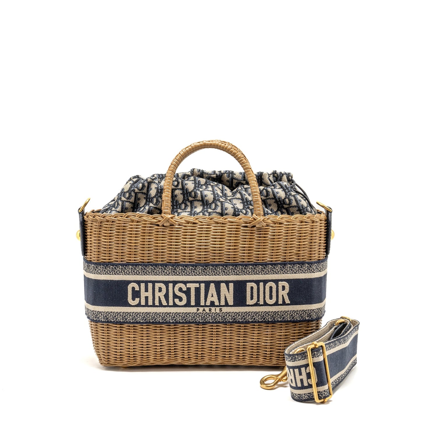 Luxury Dior Wicker Basket Shoulder Bag Blue Luxury Dior Oblique Jacquard GHW