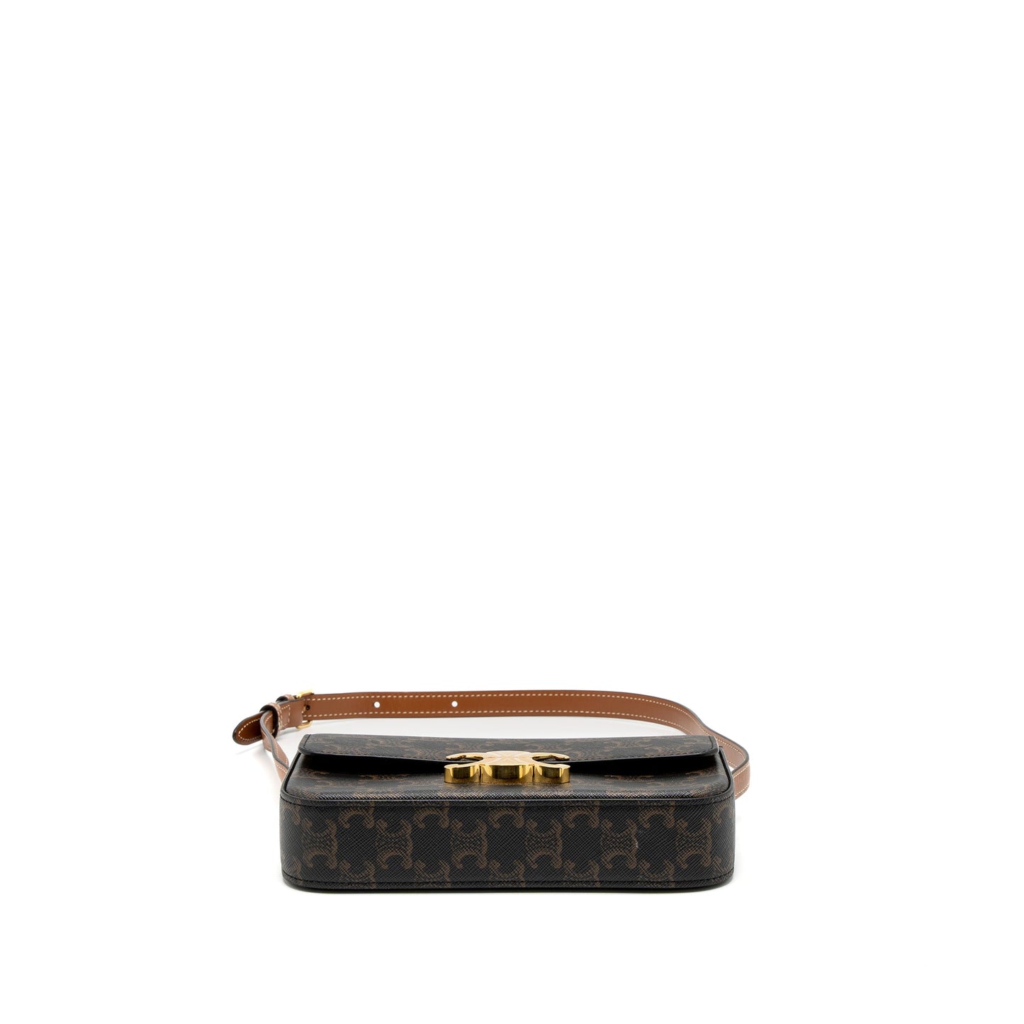 Celine Triomphe Shoudler Bag Triomphe Canvas/Calfskin Tan GHW