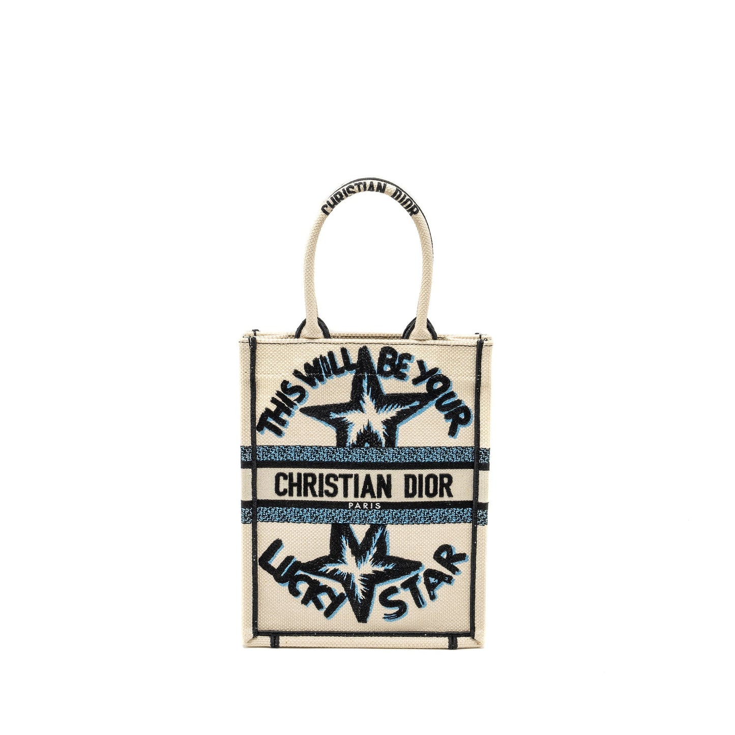 Luxury Dior Vertical Booktote Lucky Star Embroidery White/Multicolour