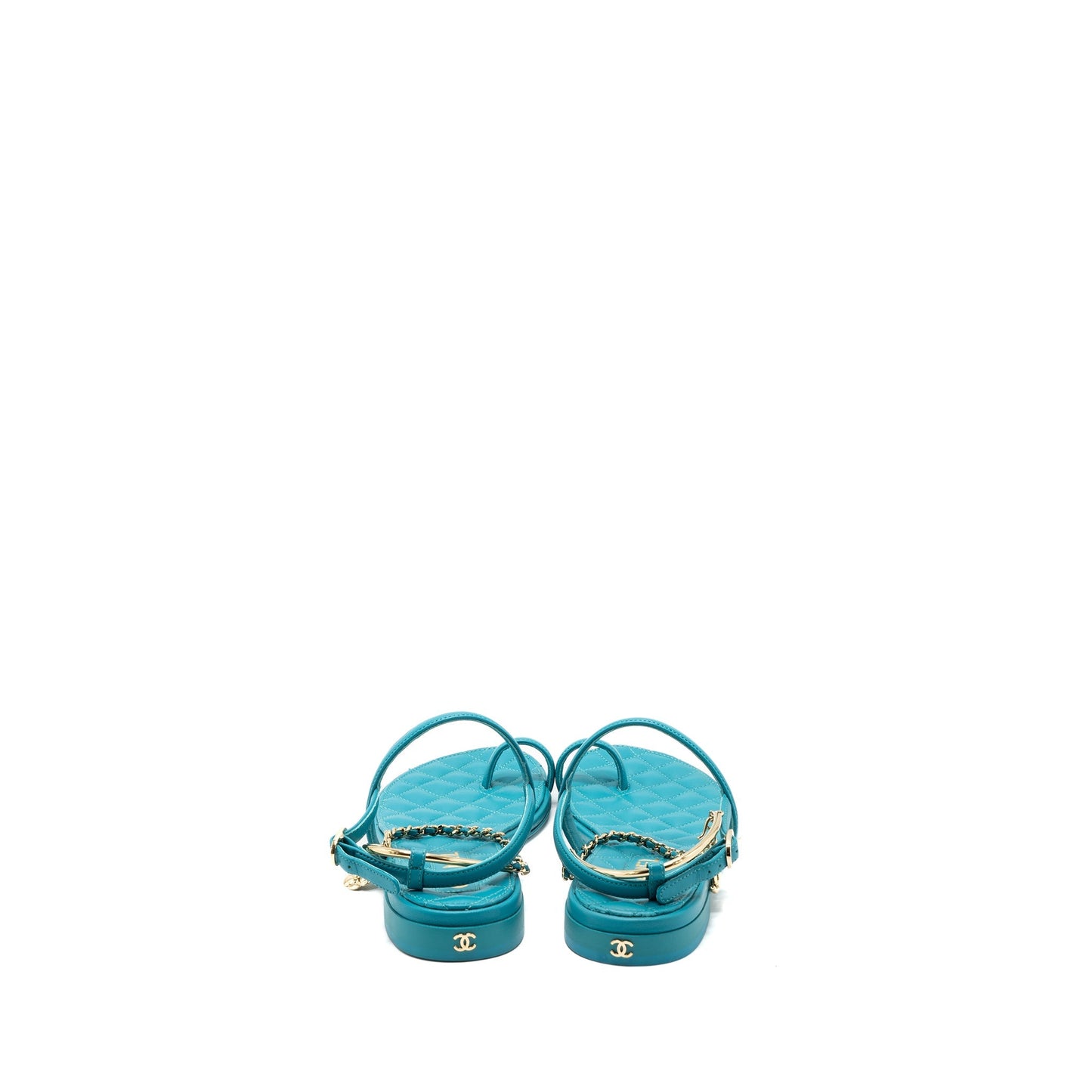 Chanel Size 38 Sandals Leather Green LGHW