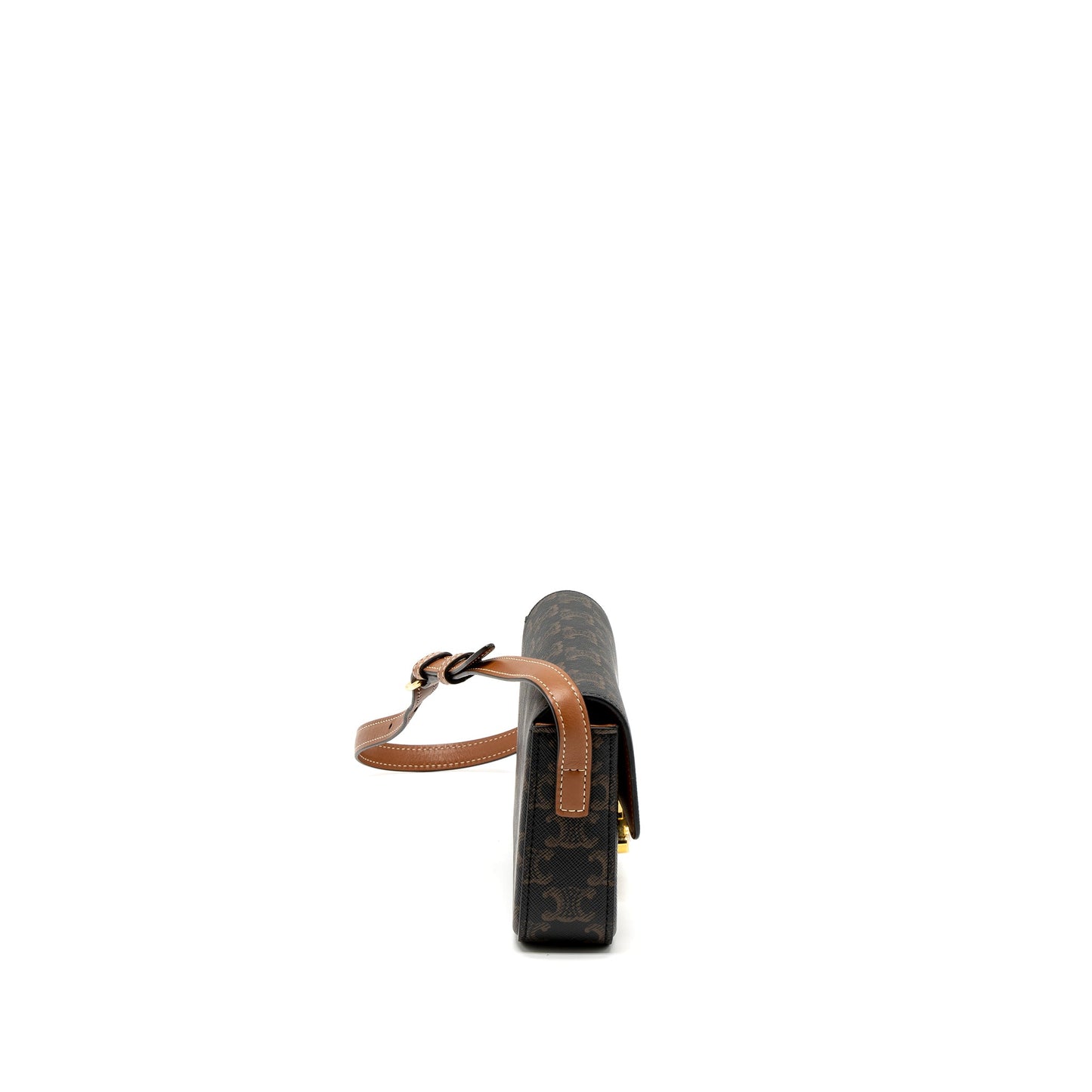 Celine Triomphe Shoudler Bag Triomphe Canvas/Calfskin Tan GHW