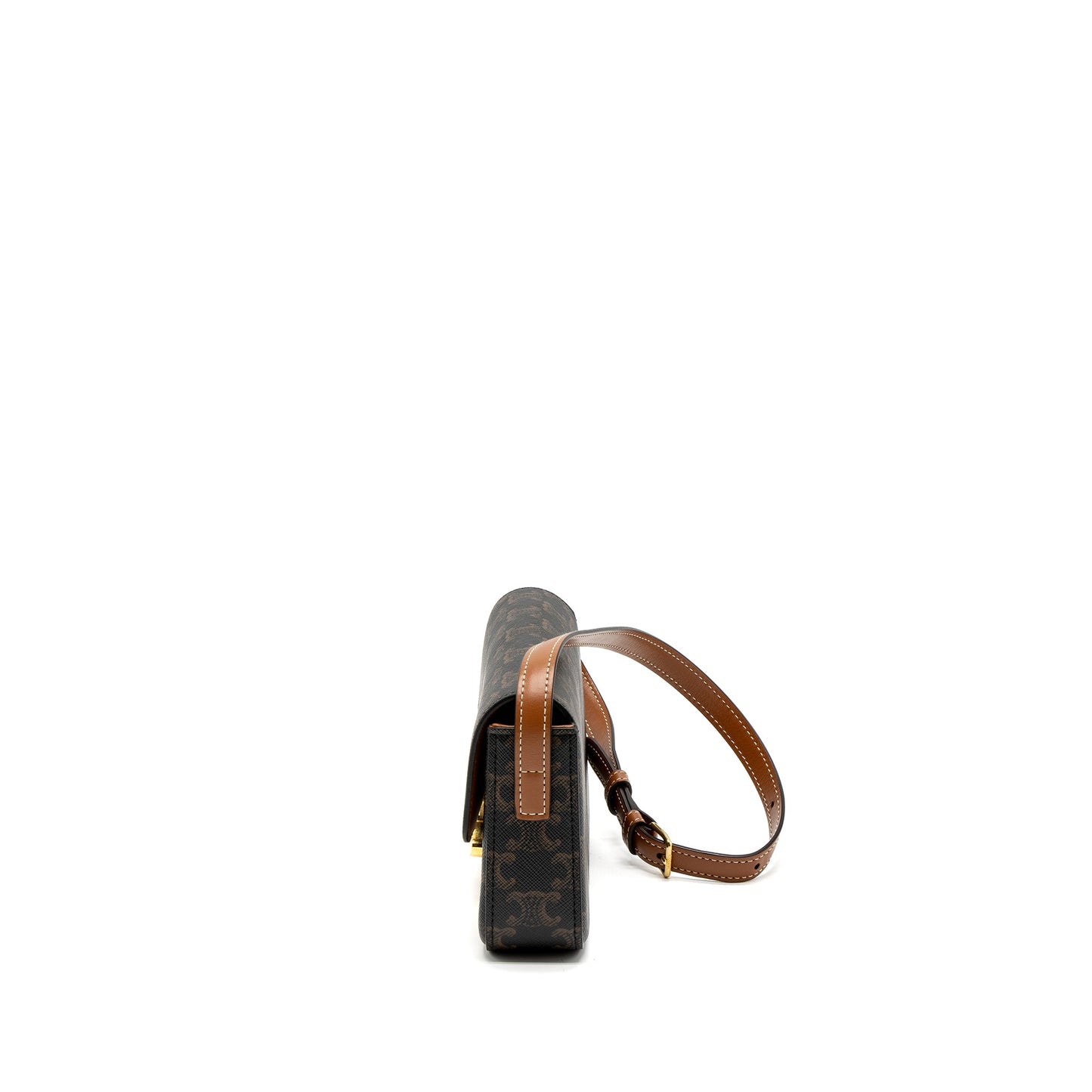 Celine Triomphe Shoudler Bag Triomphe Canvas/Calfskin Tan GHW
