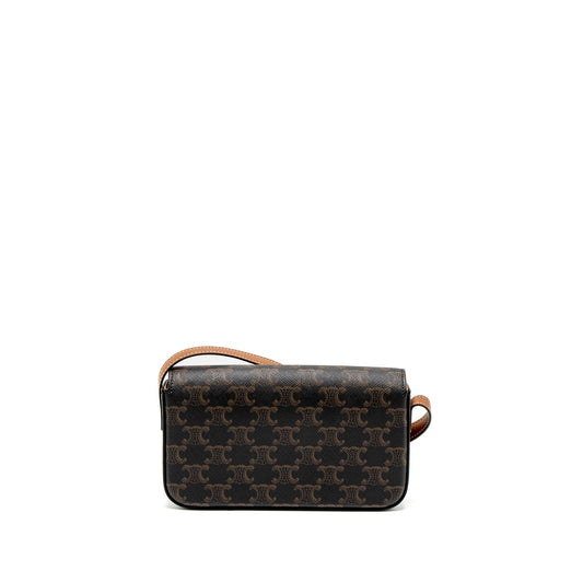 Celine Triomphe Shoudler Bag Triomphe Canvas/Calfskin Tan GHW