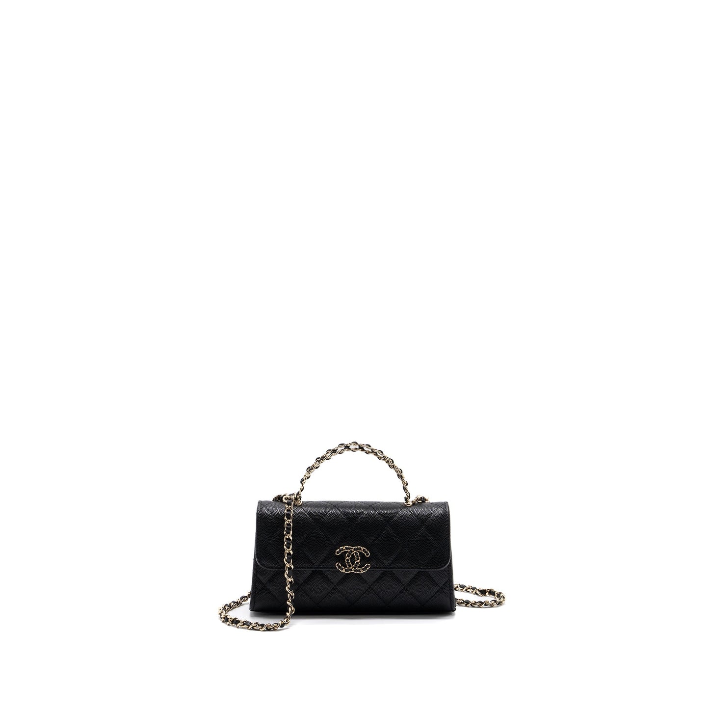 Chanel top handle mini flap bag with chain caviar black LGHW (microchip)