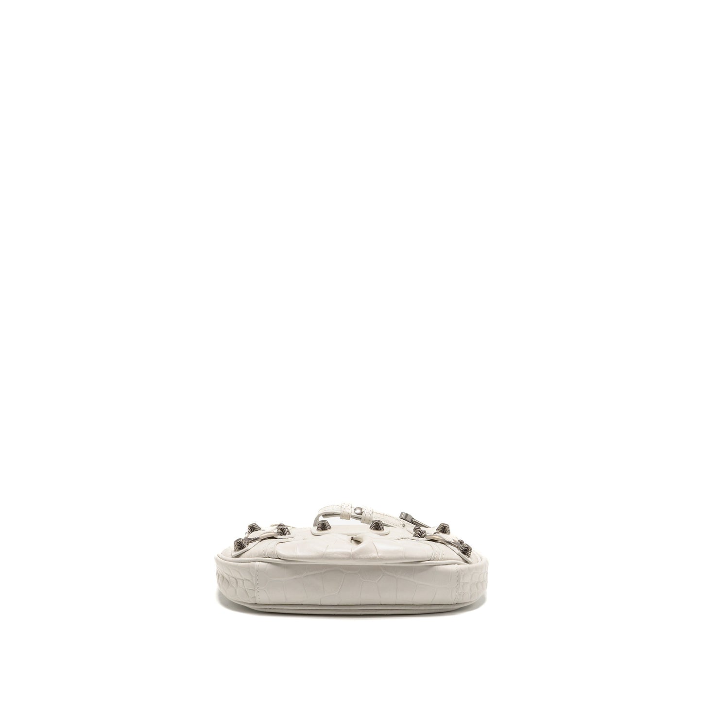 Balenciaga Mini Le Cagole Shoulder Bag Croc-Embossed Calfskin White SHW