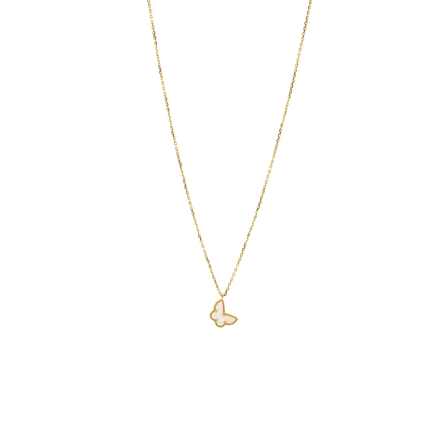 Van Cleef & Arpels Sweet Alhambra Butterfly Pendant Yellow Gold White Mother of Pearl