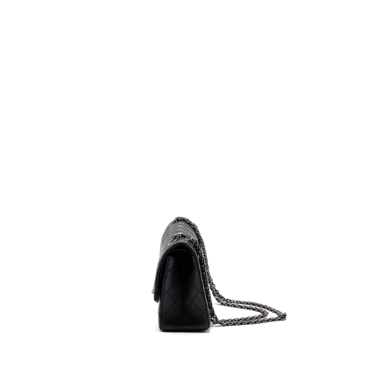 CHANEL 2.55 SMALL REISSUE FLAP  BAG AGED CALFSKIN BLACK RUTHENIUM HARDWARE