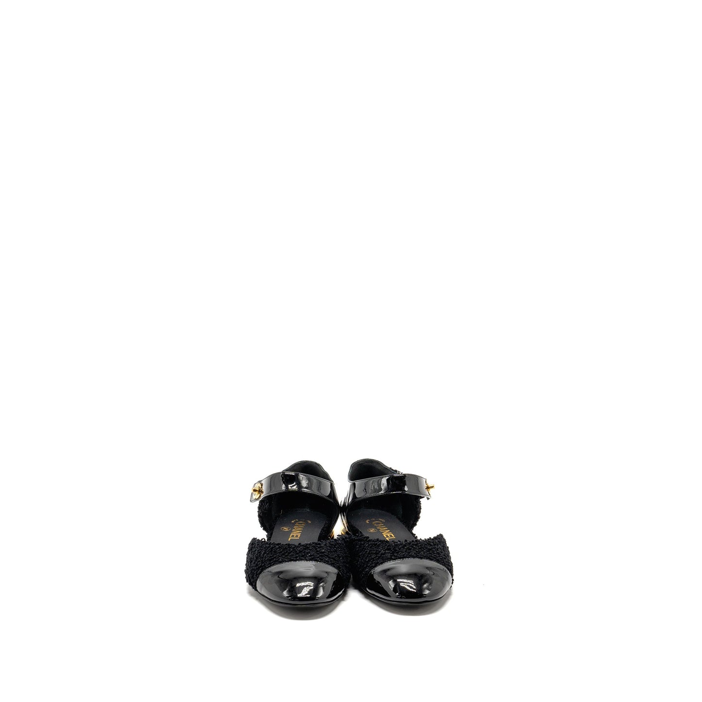 Chanel Size 39 21K CC Logo Ballerinas Tweed/Patent Calfskin Black GHW