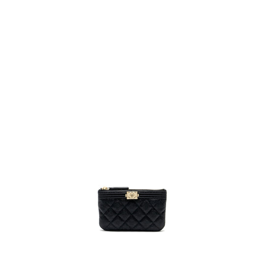 Chanel Small Boy Zip Pouch Shiny Grained Calfskin Black GHW