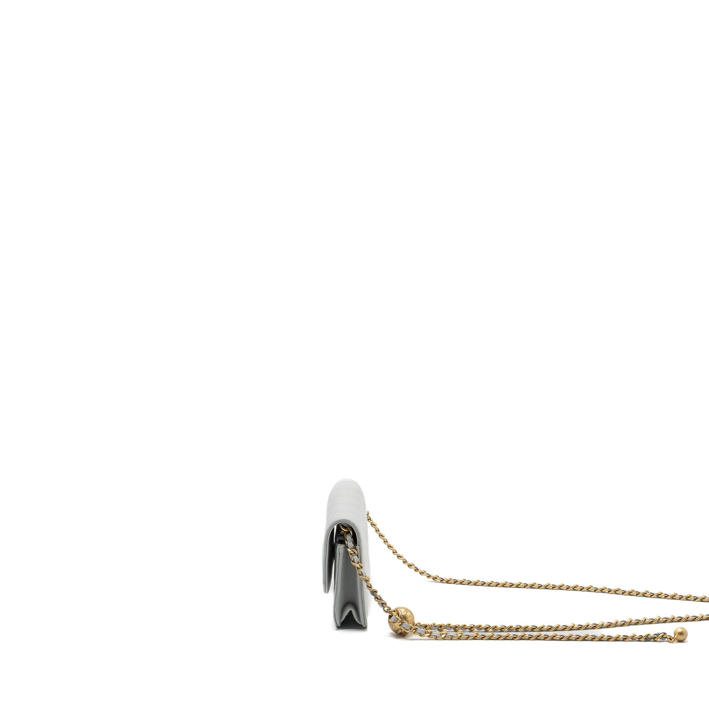 Chanel Pearl Crush Mini Wallet On Chain Lambskin Light Grey Brushed GHW(Microchip)