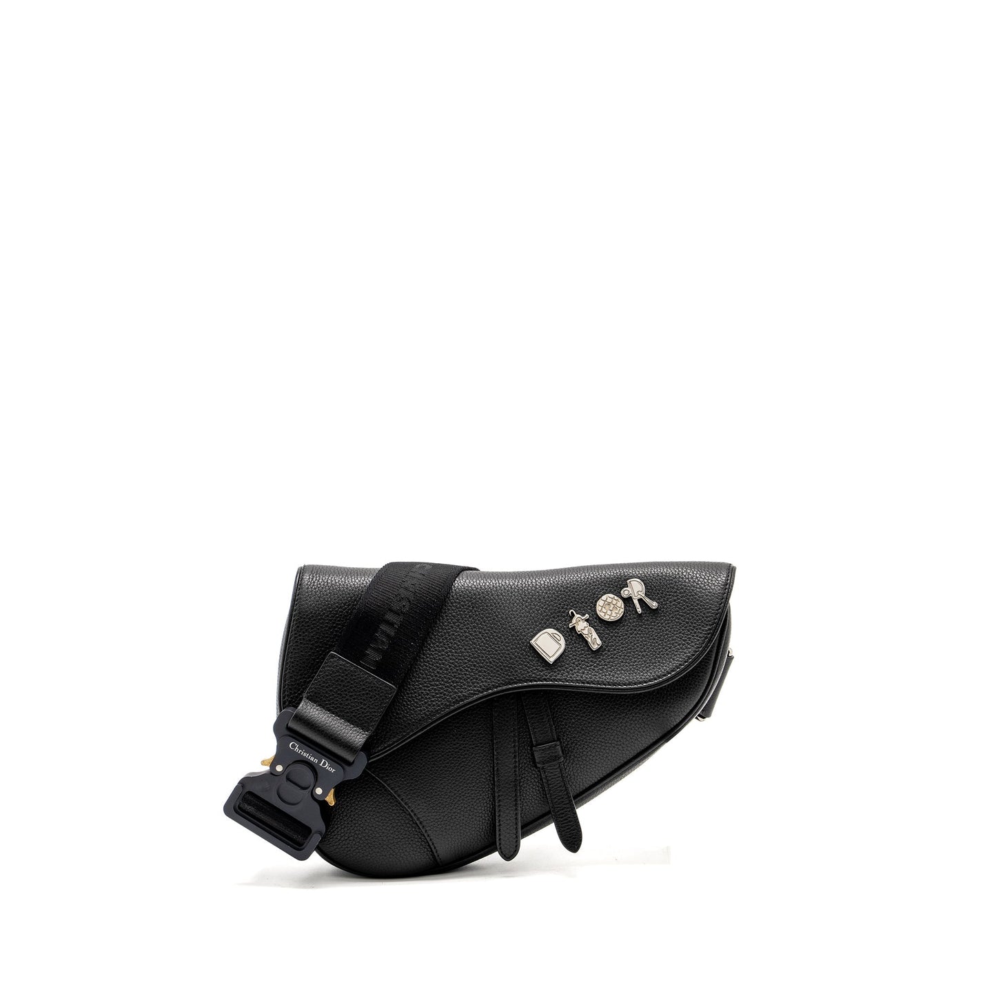 Luxury Dior Homme Charms Saddle Bag Calfskin Black SHW