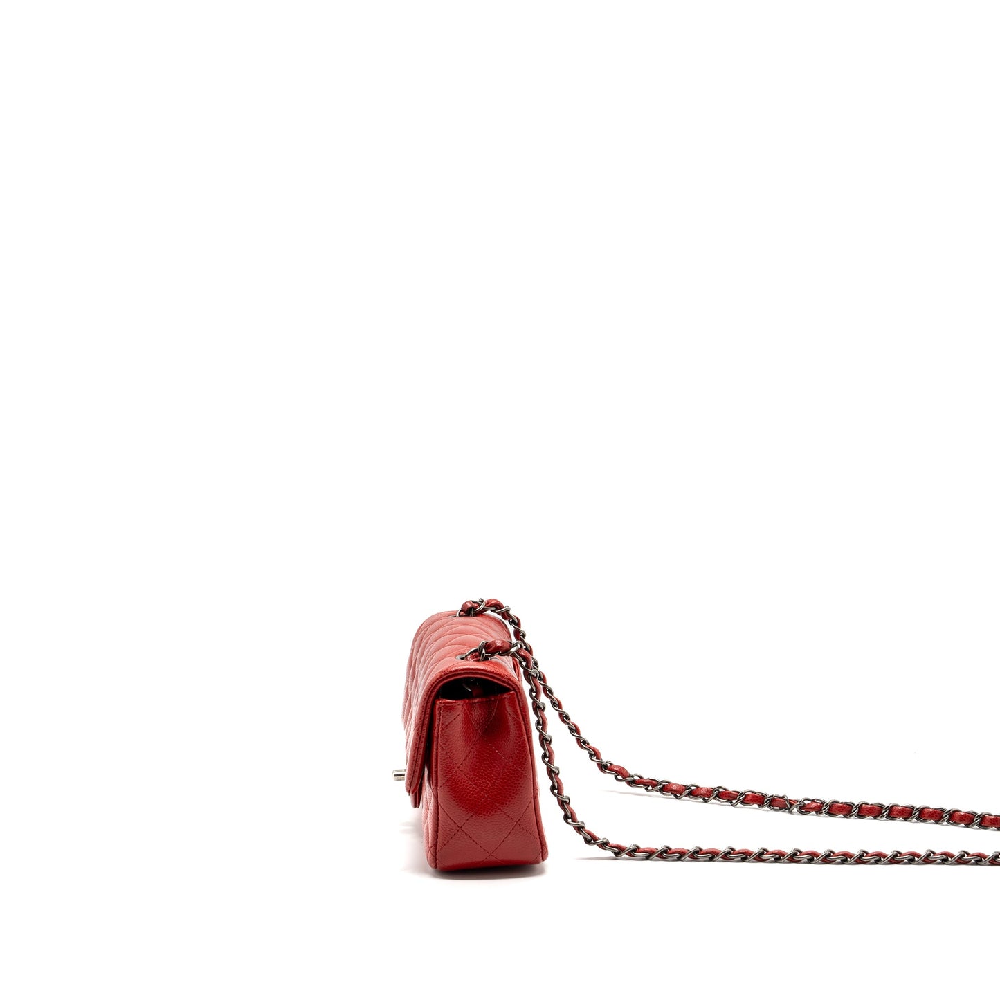 Chanel mini rectangular flap bag caviar red ruthenium hardware