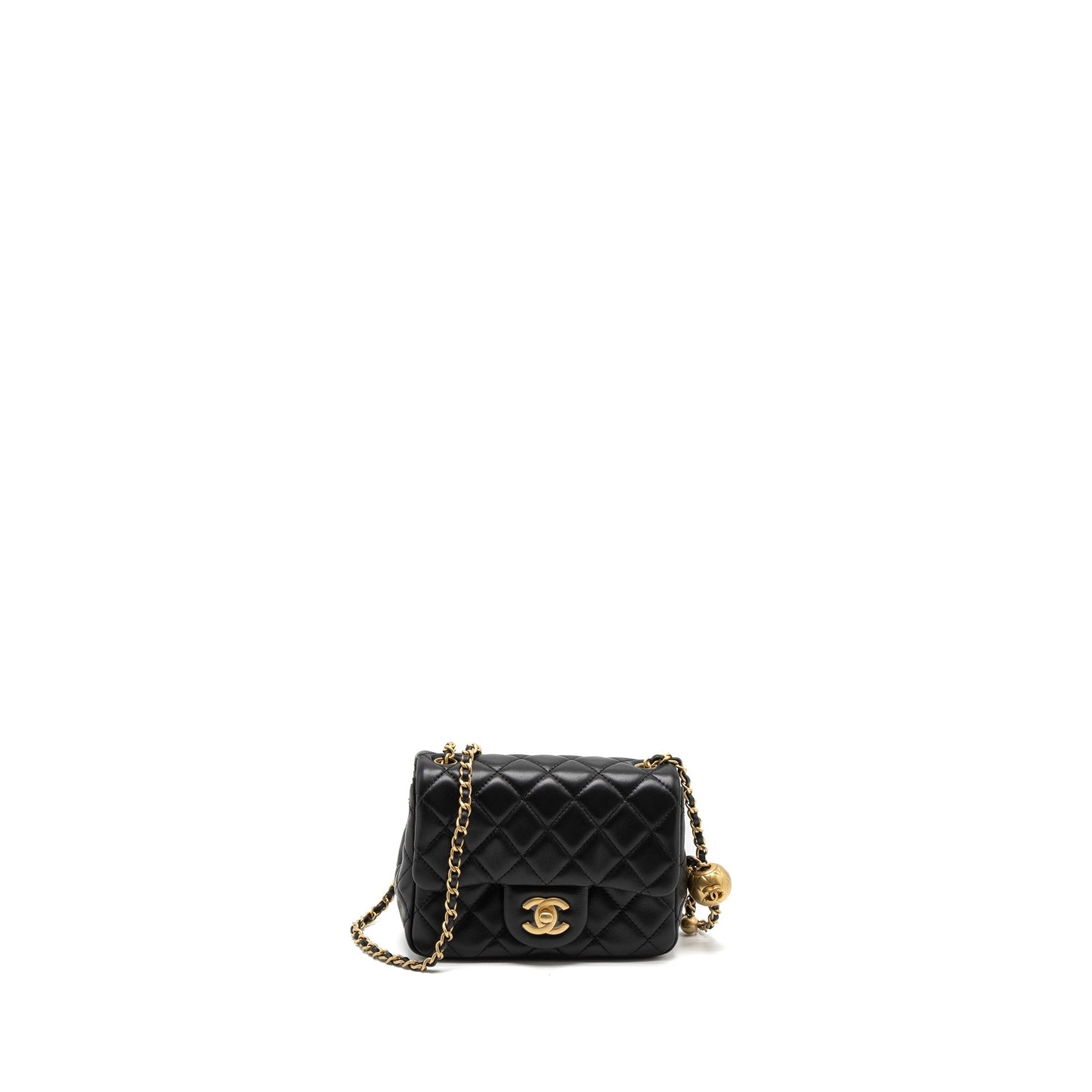 Chanel Pearl Crush Mini Square Flap Bag Lambskin Black Brushed GHW (Microchip)