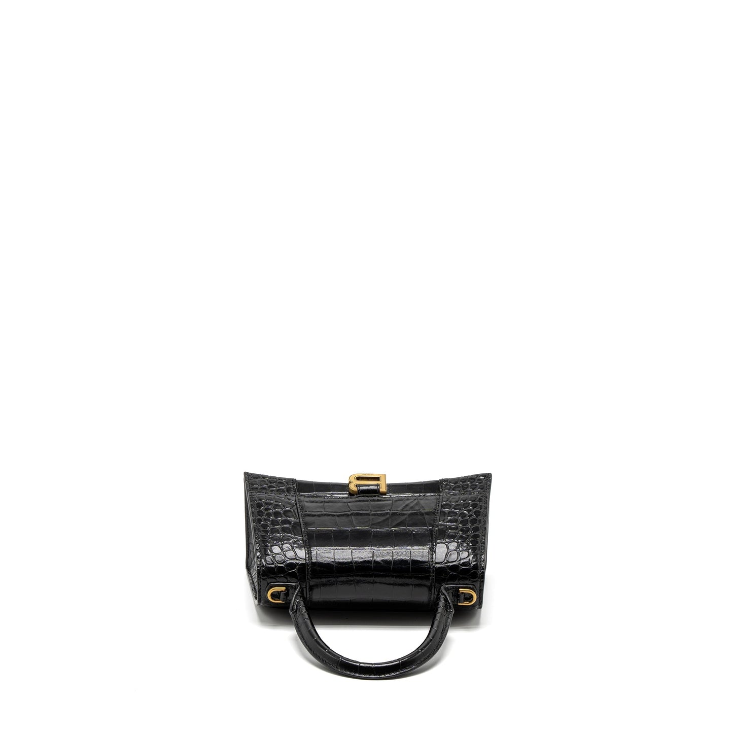Balenciaga Small Hourglass Bag Croc-Embossed Calfskin Black GHW