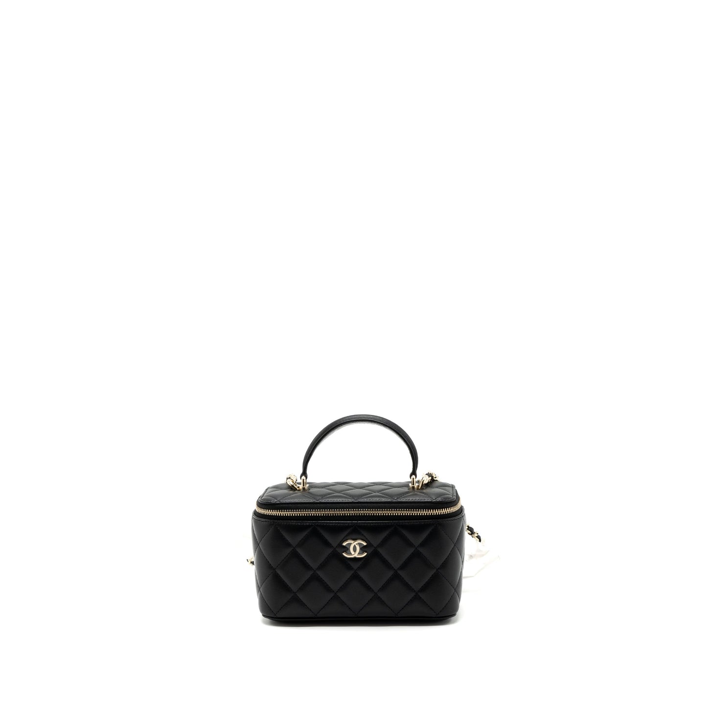 Chanel Top Handle Long Vanity With Chain Lambskin Black LGHW(Microchip)