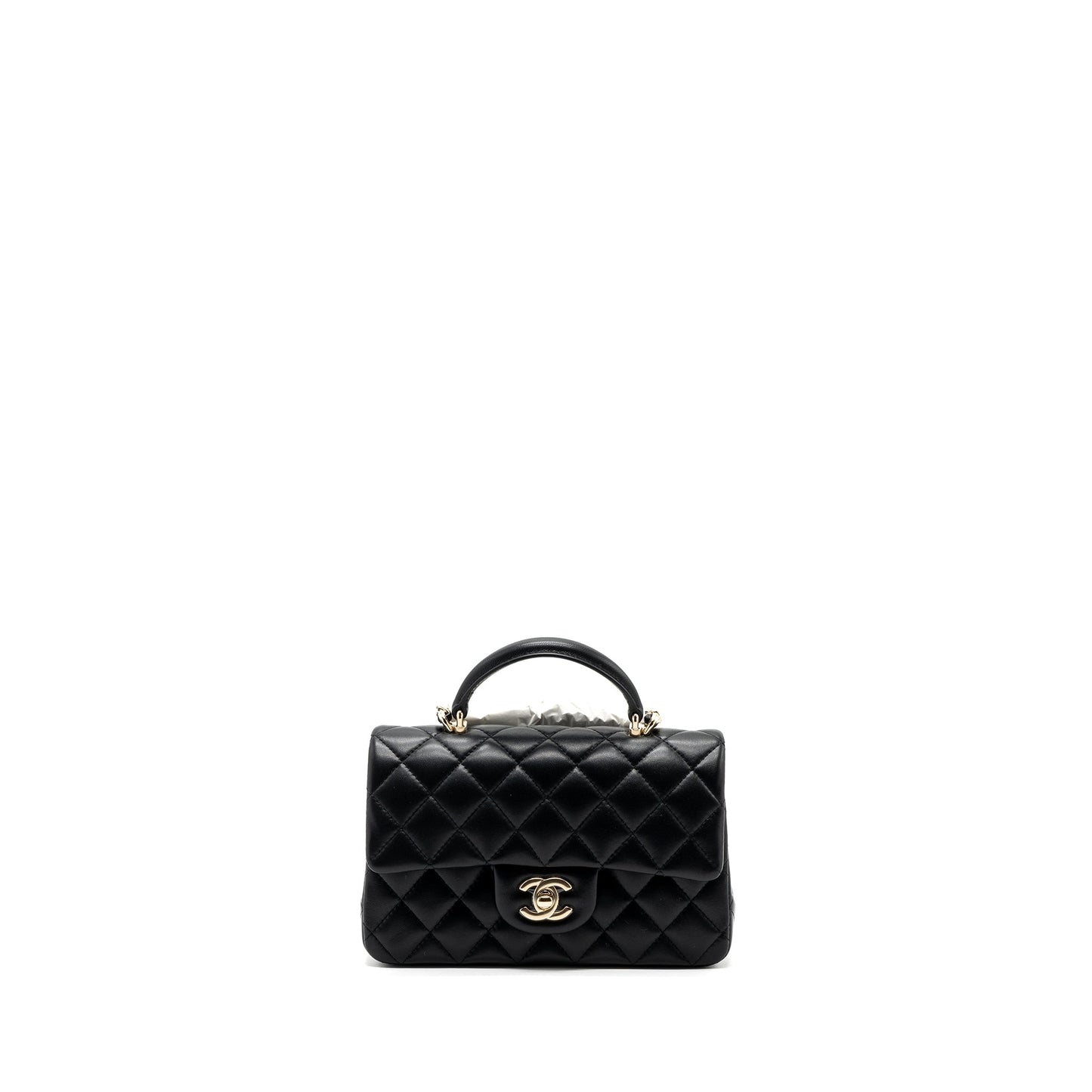 Chanel top handle mini Rectangular flap bag lambskin black LGHW (Microchip )