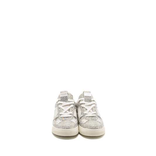 Valentino Size 37.5 VLTN Crystal-embellished Sneaker Calfskin White/Silver