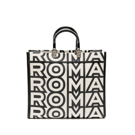 Fendi Medium Sunshine Roma Shopping Bag Calfskin Black/White SHW