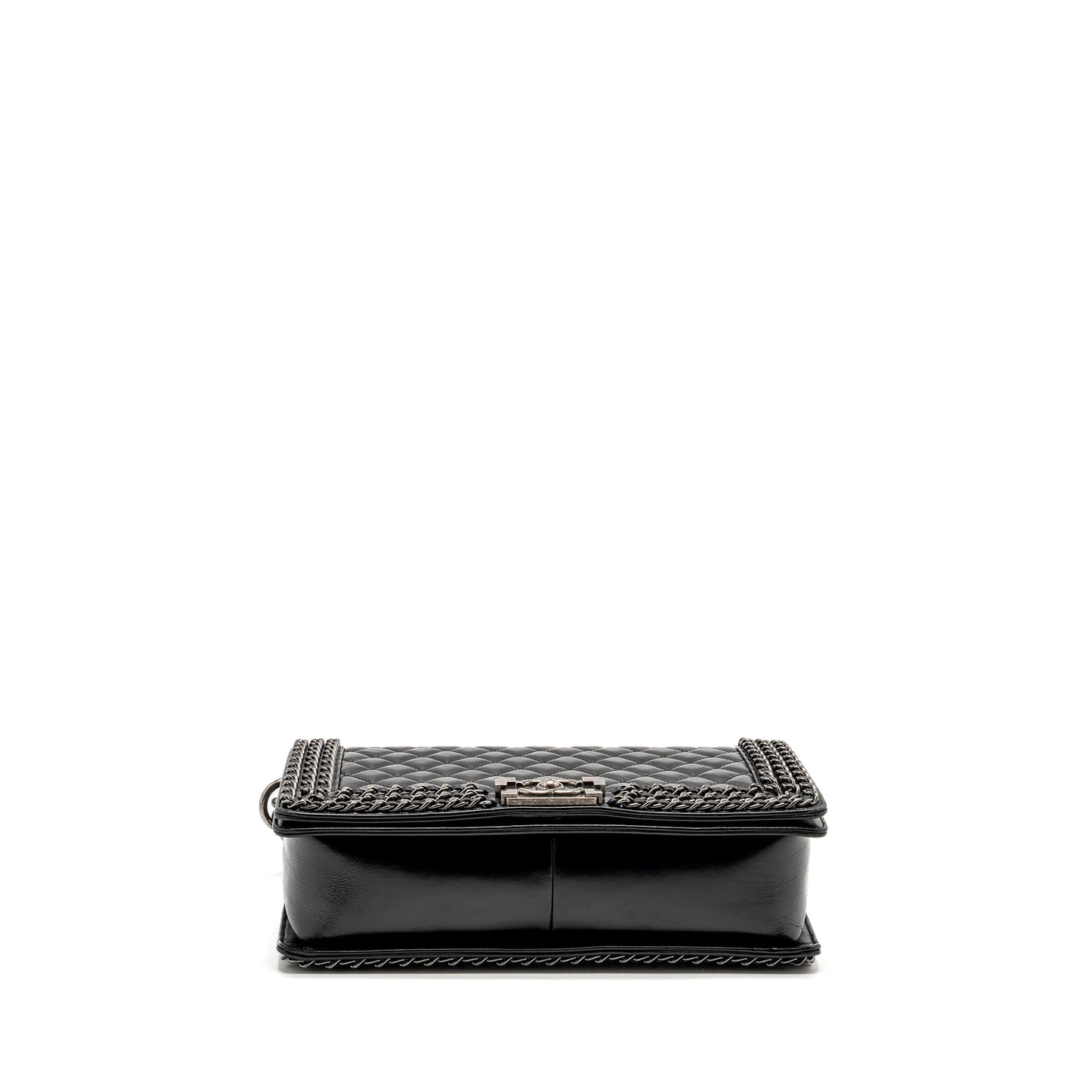 Chanel new medium chain edge boy bag calfskin black ruthenium SHW