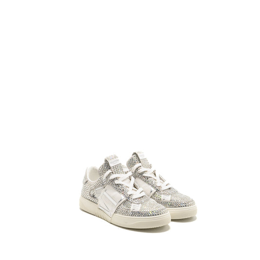 Valentino Size 37.5 VLTN Crystal-embellished Sneaker Calfskin White/Silver