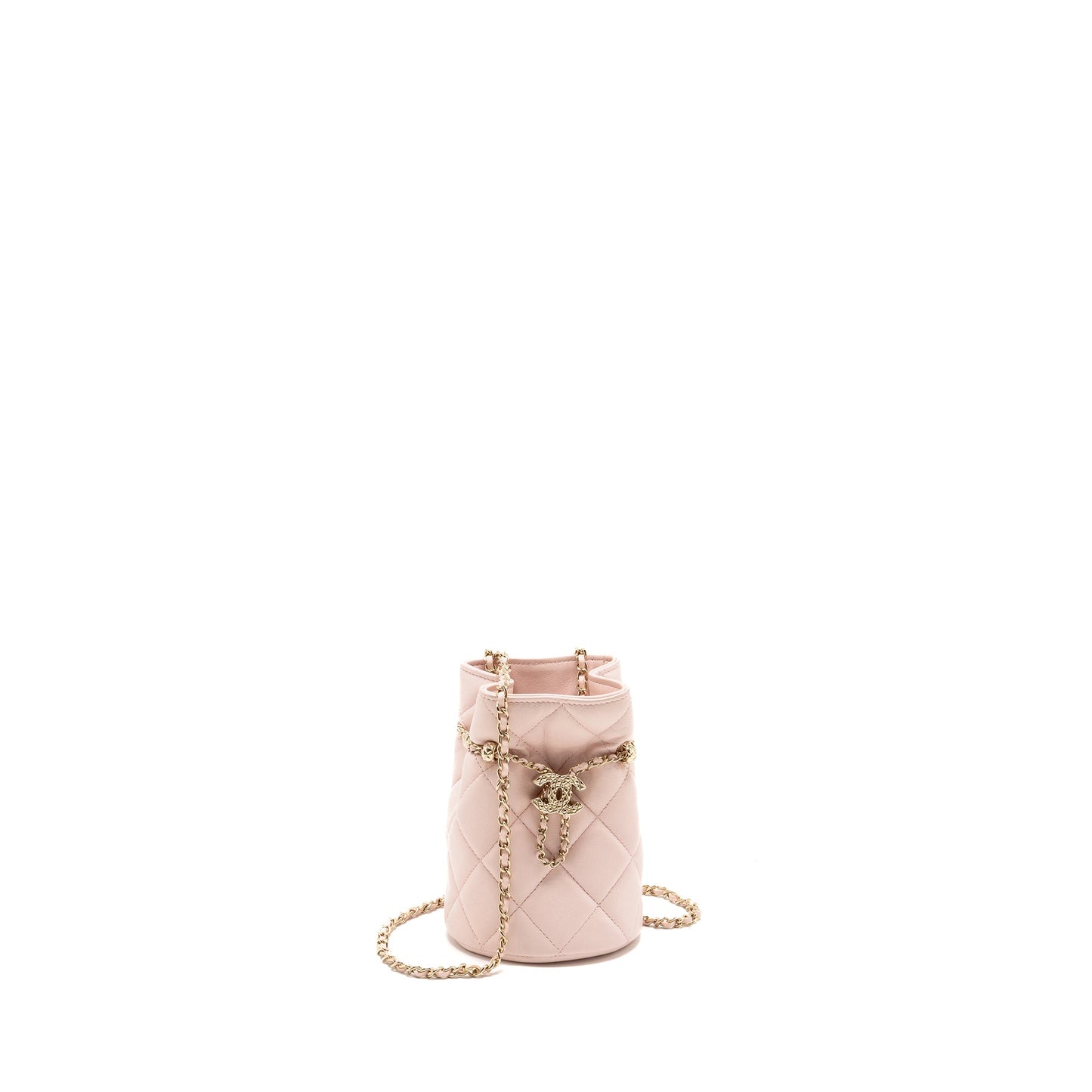 Chanel Mini Drawstring Bucket Bag Lambskin Pink LGHW