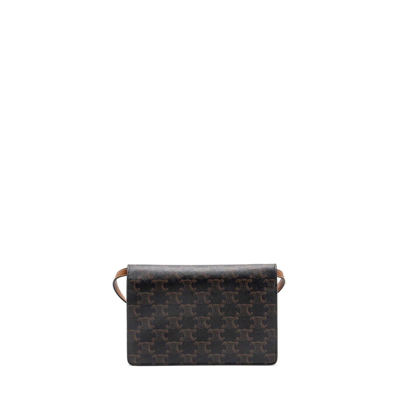 Celine Wallet on Strap Triomphe Canvas/Smooth Lambskin TAN GHW