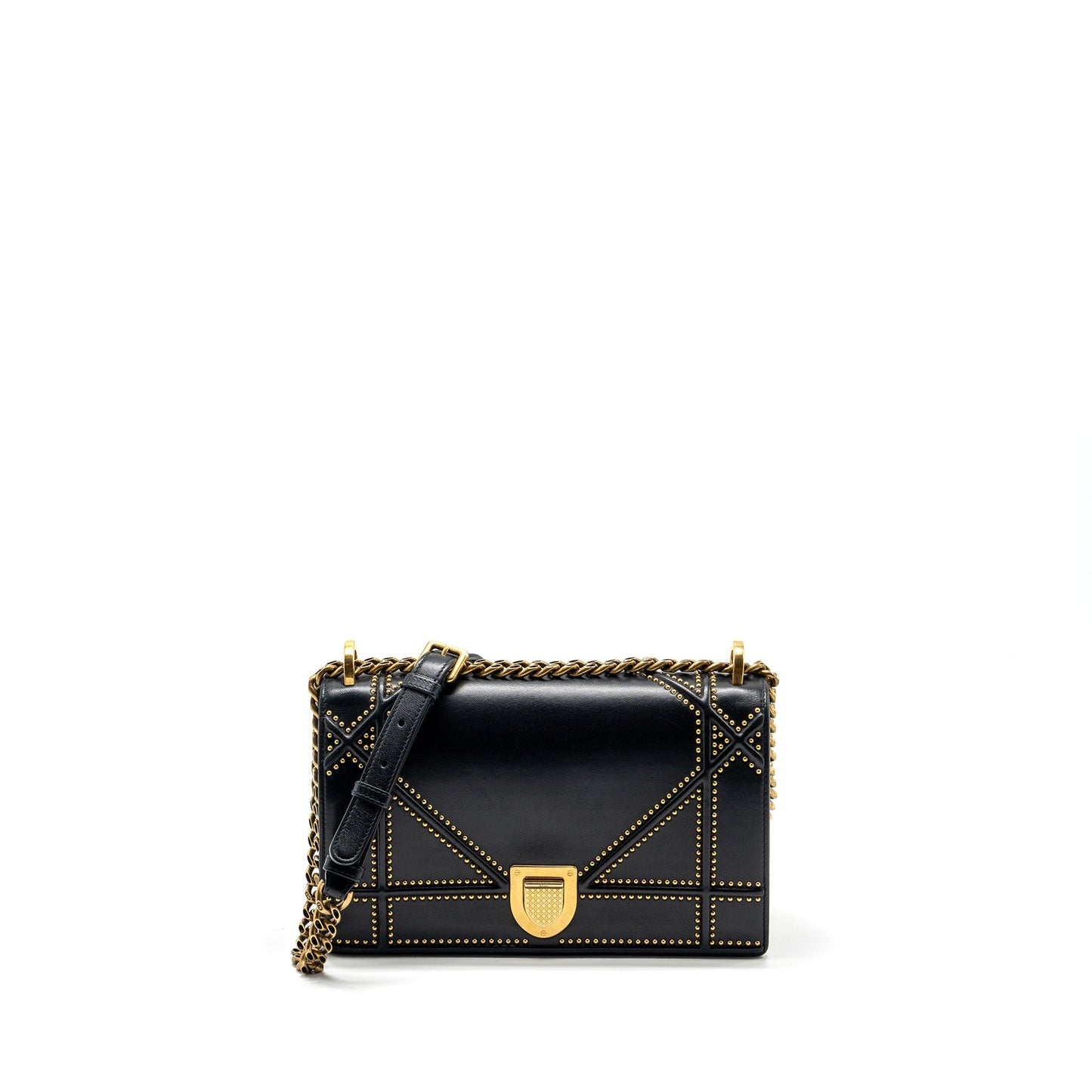 Luxury Dior Medium Studded Luxury Diorama Lambskin Black GHW