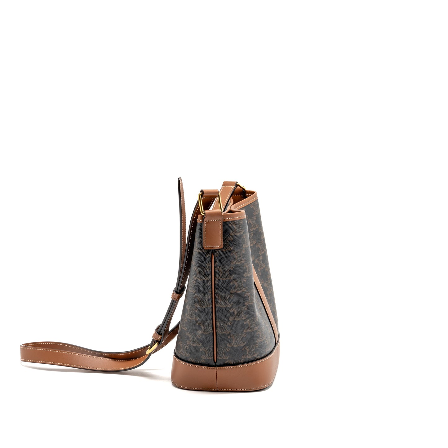 Celine small bucket bag triomphe canvas / calfskin tan GHW