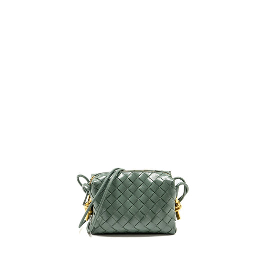 Bottega Veneta Mini Loop Bag Metal Knots Calfskin Green GHW