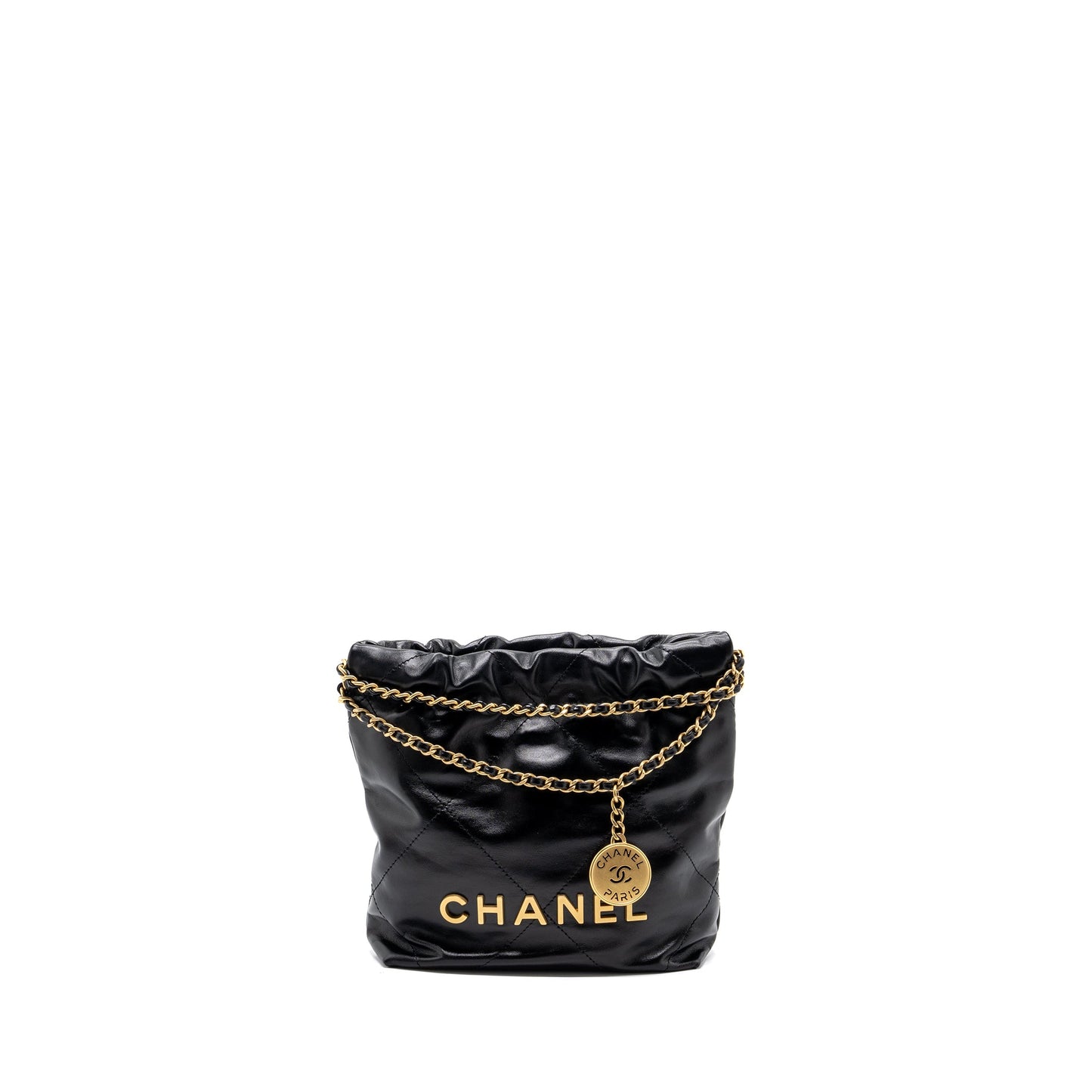 Chanel Mini 22 Bag Shiny Calfskin Black GHW(Microchip)