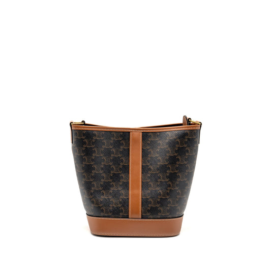 Celine small bucket bag triomphe canvas / calfskin tan GHW