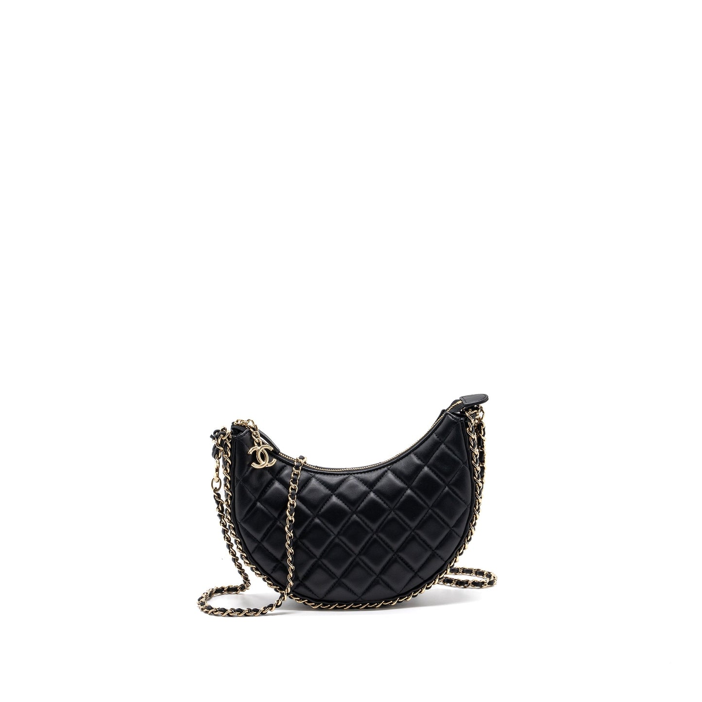 Chanel Small Moon Hobo Bag Lambskin Black LGHW (microchip)
