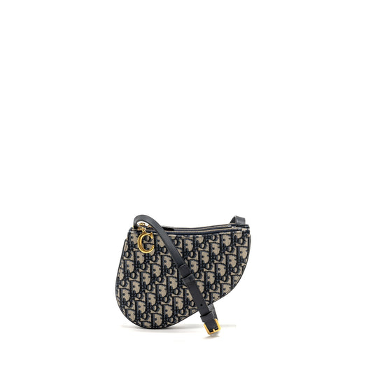 Luxury Dior Saddle Trio Pouch With Strap Oblique Canvas GHW