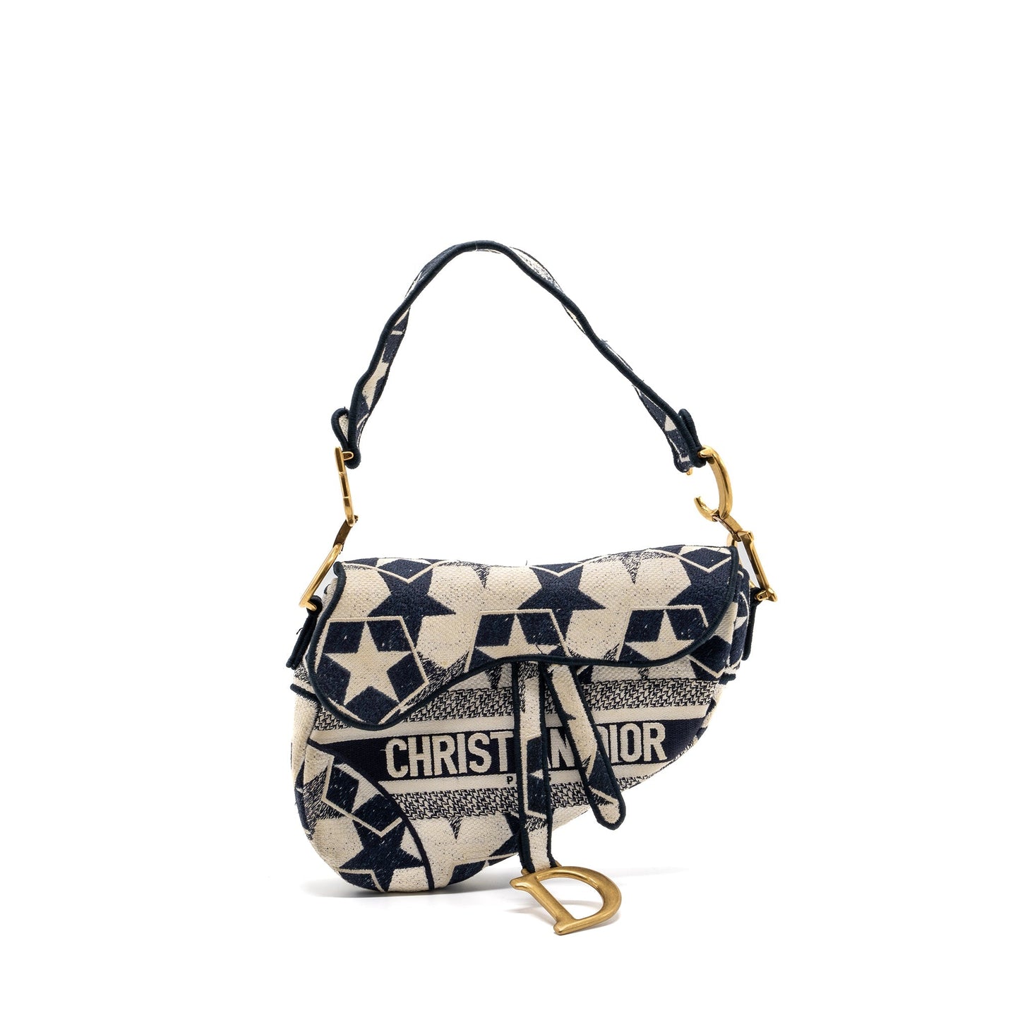 Luxury Dior saddle bag canvas limited print dark blue / white GHW