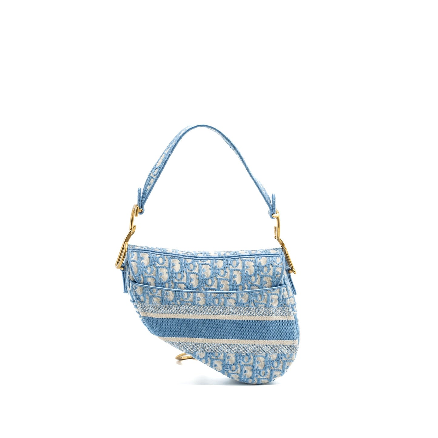 Luxury Dior medium Saddle Bag Oblique Embroidery Light Blue GHW