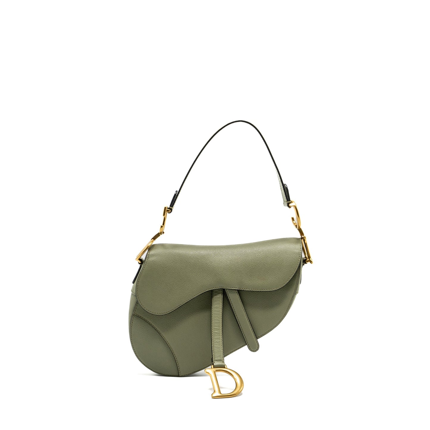 Luxury Dior Medium Saddle Bag Grained Calfskin Green GHW