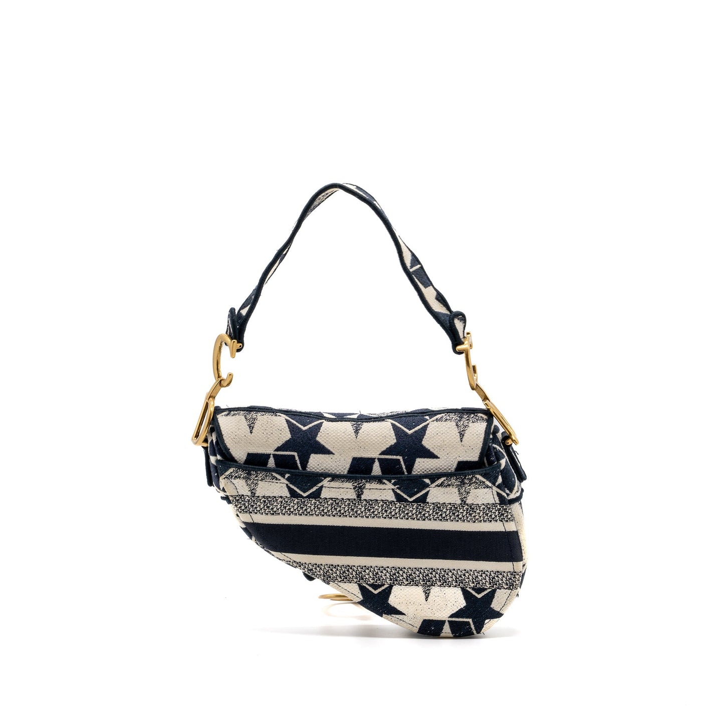 Luxury Dior saddle bag canvas limited print dark blue / white GHW