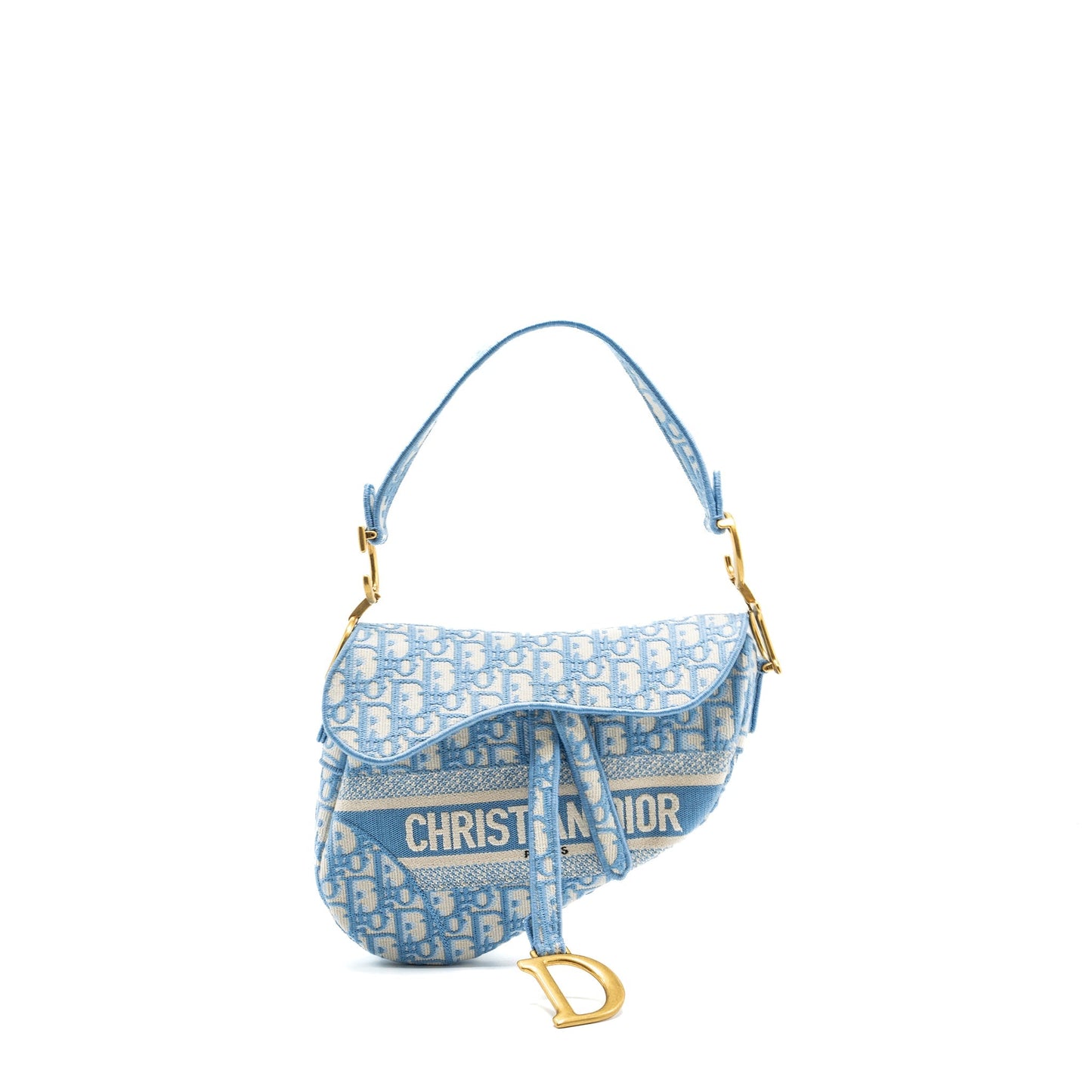 Luxury Dior medium Saddle Bag Oblique Embroidery Light Blue GHW