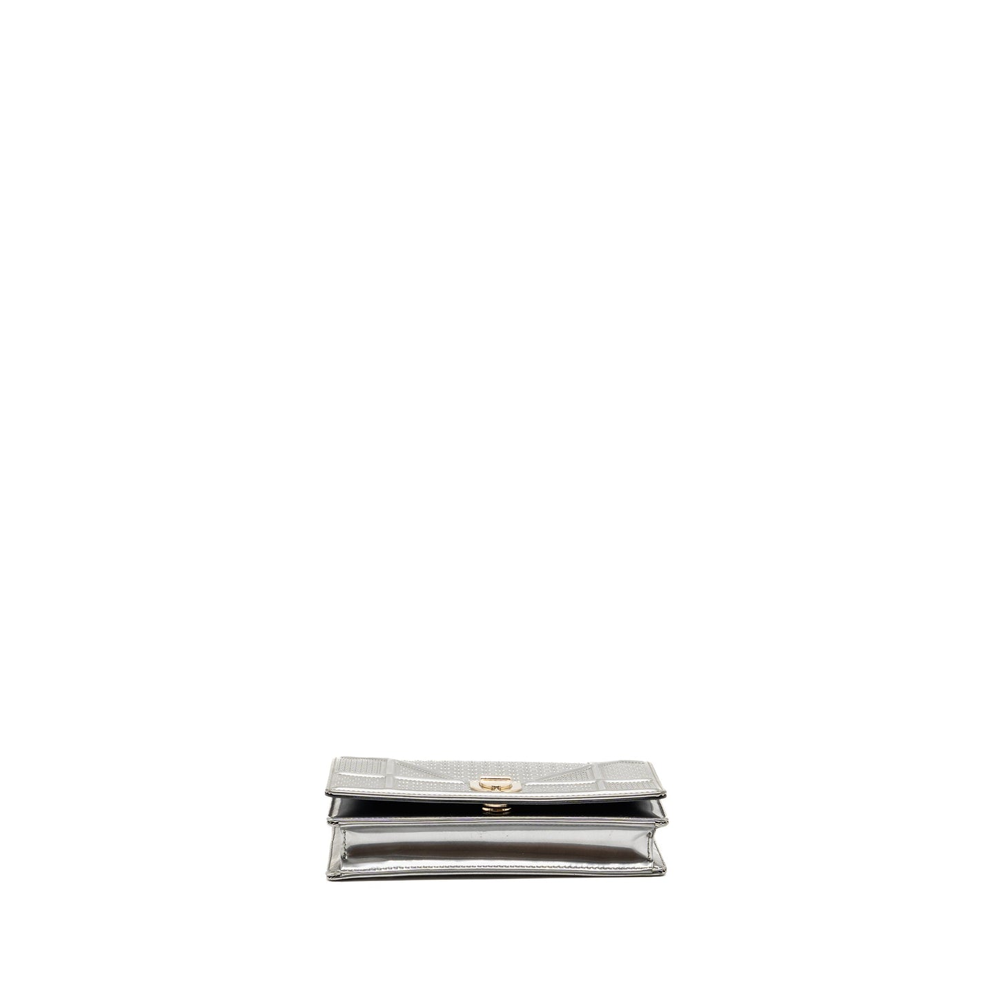 Dior Diorama Wallet on Chain Metallic Patent Silver LGHW