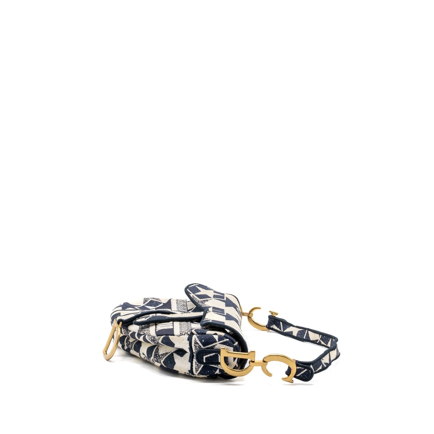 Luxury Dior saddle bag canvas limited print dark blue / white GHW