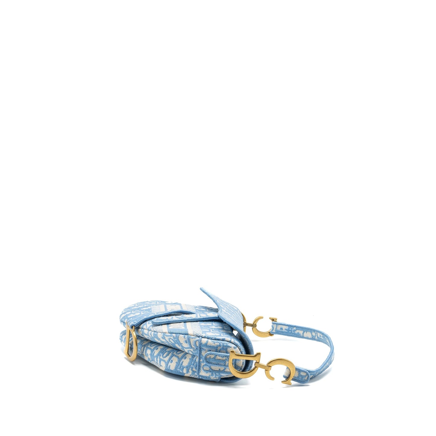 Luxury Dior medium Saddle Bag Oblique Embroidery Light Blue GHW