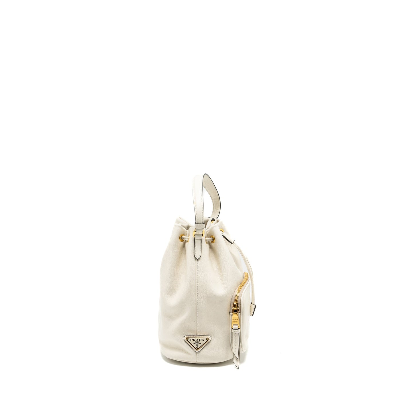 Prada Drawstring Bucket Bag Calfskin White GHW