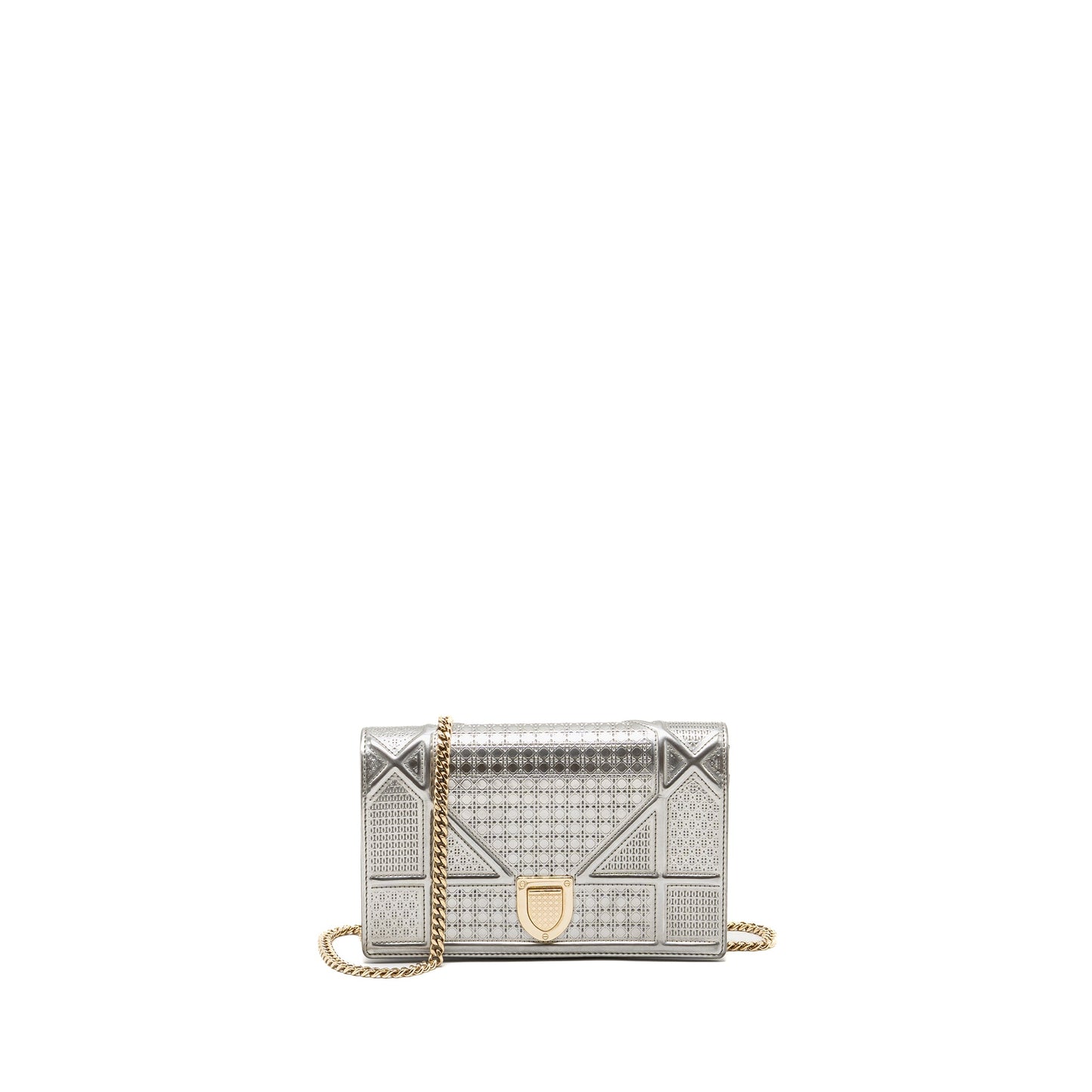 Dior Diorama Wallet on Chain Metallic Patent Silver LGHW