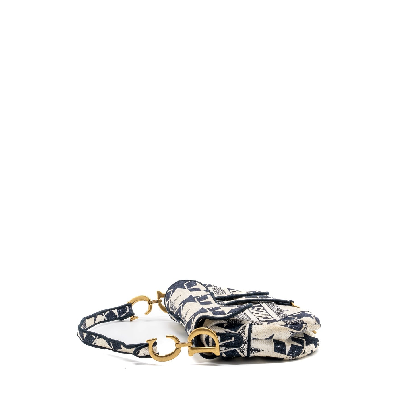 Luxury Dior saddle bag canvas limited print dark blue / white GHW